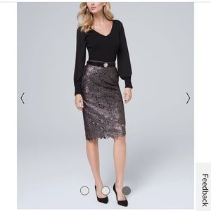 WHBM silver lace pencil skirt
